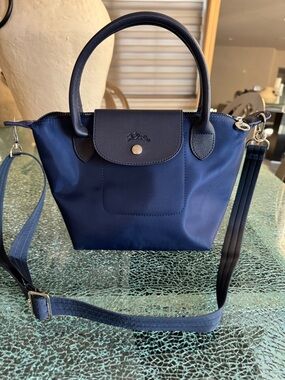 Longchamp Navy Nylon Crossbody Bag with Leather Trim